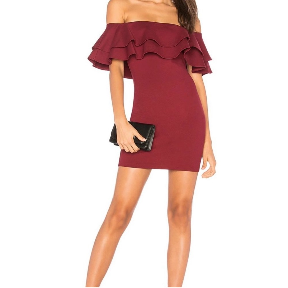 By the Way Revolve Burgundy Off Shoulder Ruffle Mini Dress | Size S